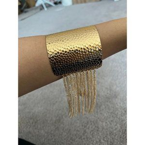 Statement gold cuff fringe bracelet wide armor costume chunky big wedding